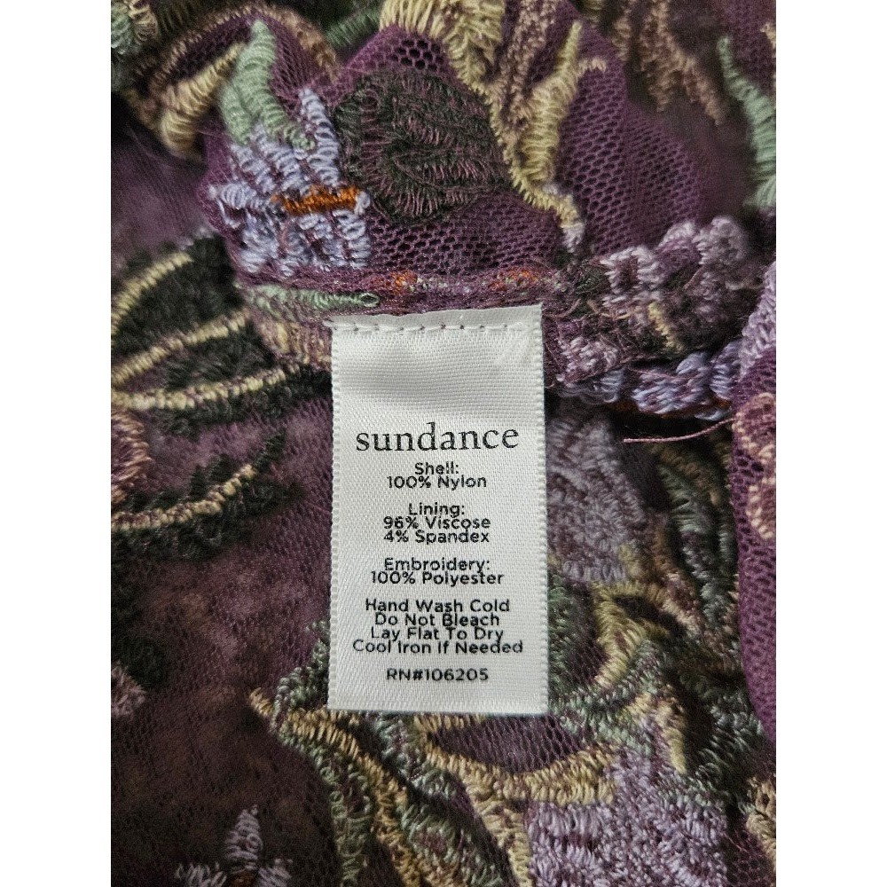 Sundance Floral Embroidered Mesh V-Neck Tank Top Plum Purple Women Large - Picture 10 of 10